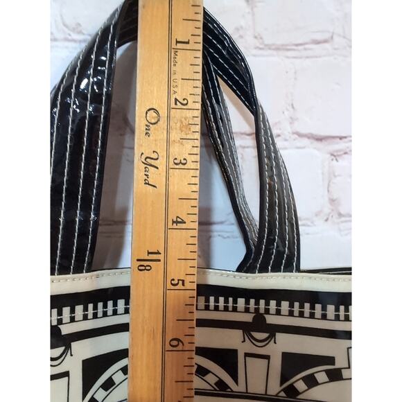 Harrods Of London Iconic Knightsbridge Building PVC Coated Tote Bag Black Ivory - Picture 14 of 14